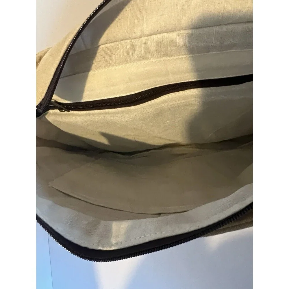 Recycled Military Messenger Bag Crossbody Adjustable Pockets Beige/leather Boho